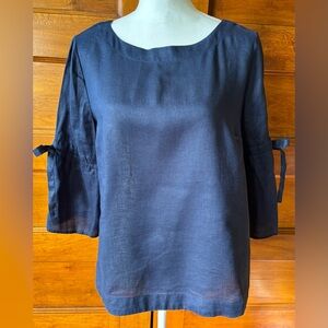 Charter Club Women's Navy Tie-Sleeve Linen Top